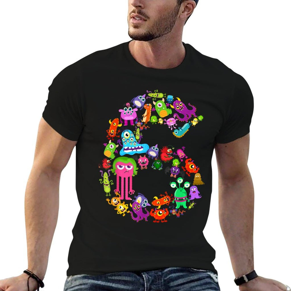 Little Monster 6 Six Year Old Kid 6th Birthday Party Aliens  Heathered Texture T-Shirt