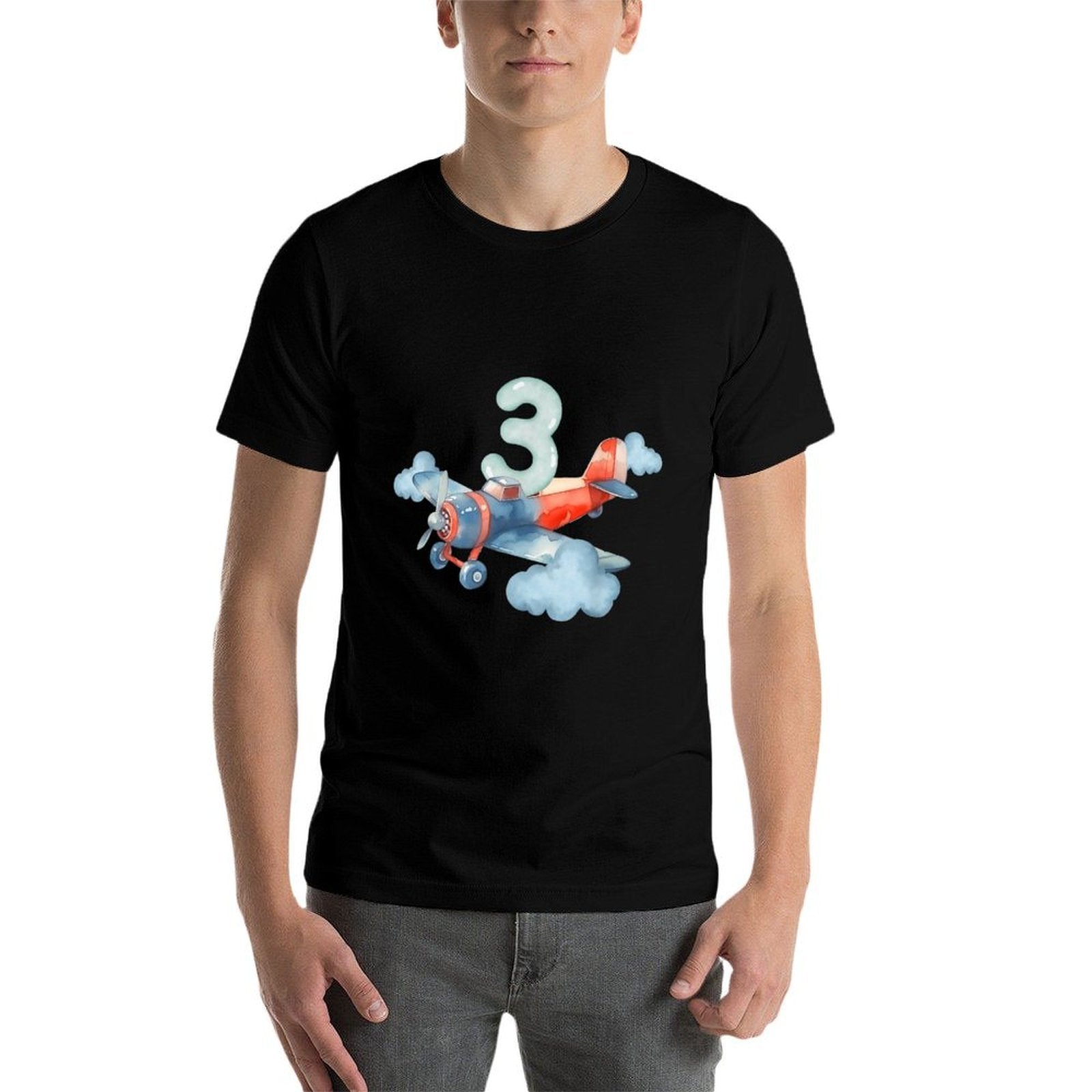 3rd Birthday Boys Airplane Pilot 3 Year Old Boy  Heathered Texture T-Shirt