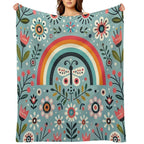 Blue Serene Folk Butterfly with Rainbow - Scandinavian Folk Art by Heidiannemorris © Durable Throw Blanket