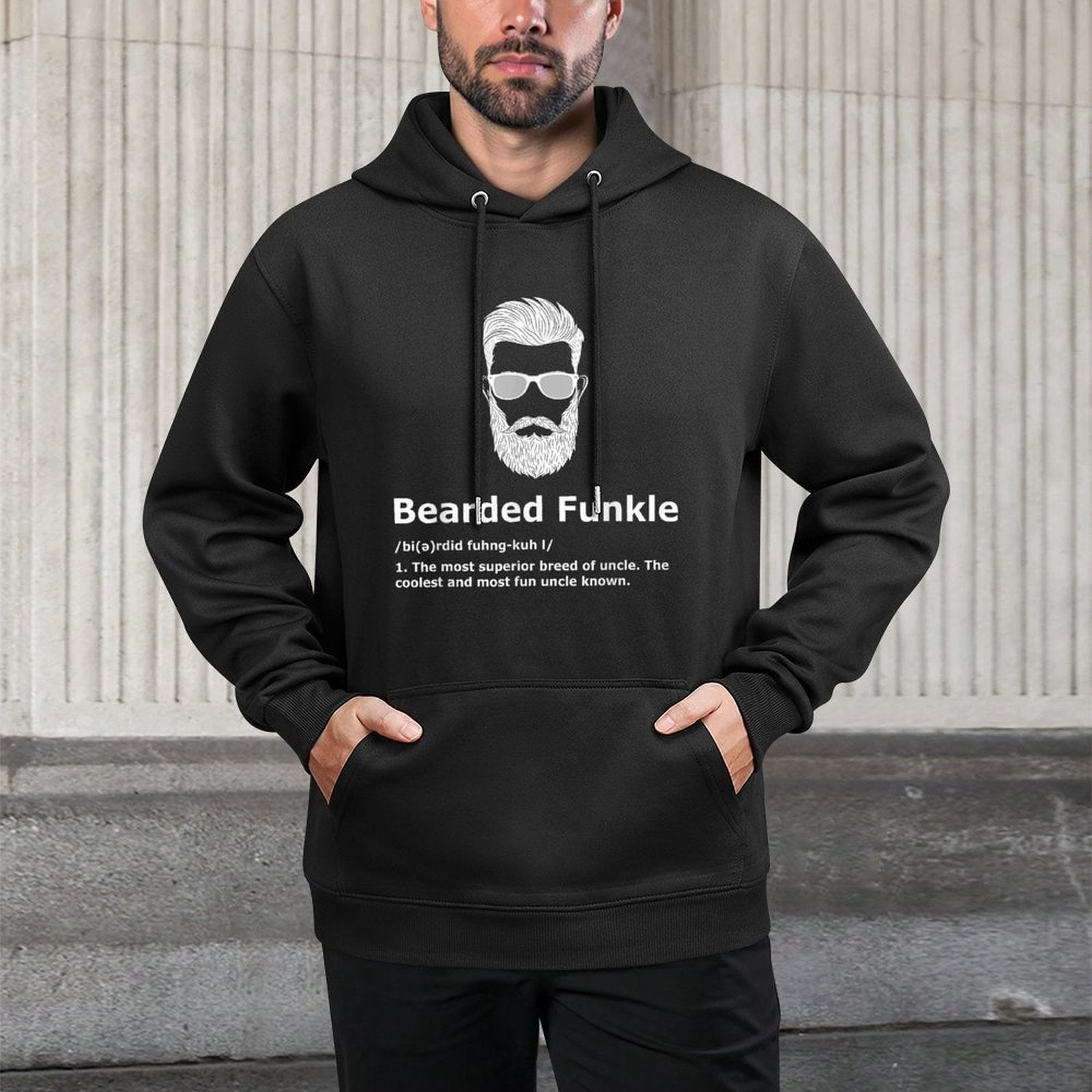 333 Creations Mens Black Bearded Funkle Funny Uncle Definition Shape Retention Hoodie