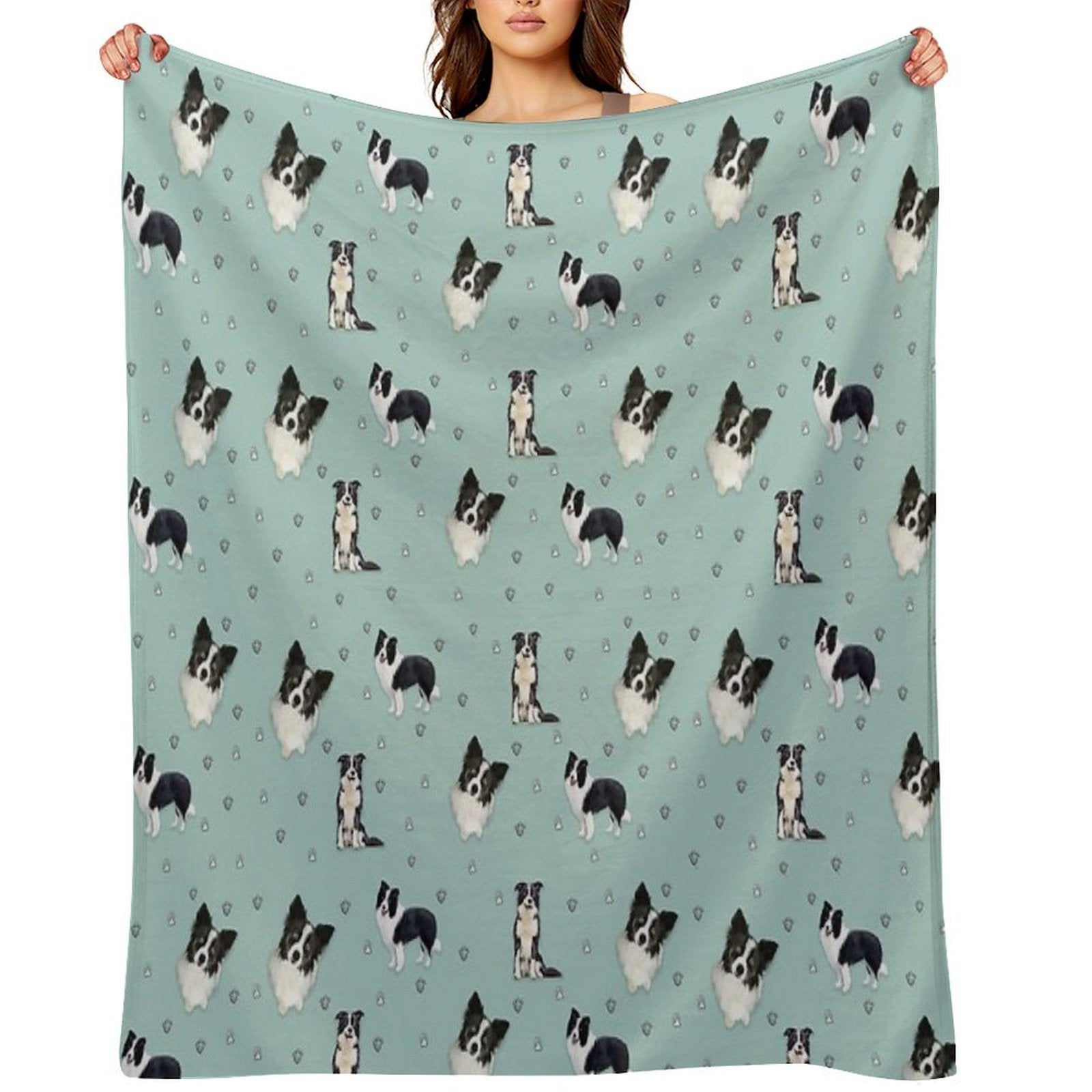 Collie Pattern Blue Painting Anti-pilling Throw Blanket