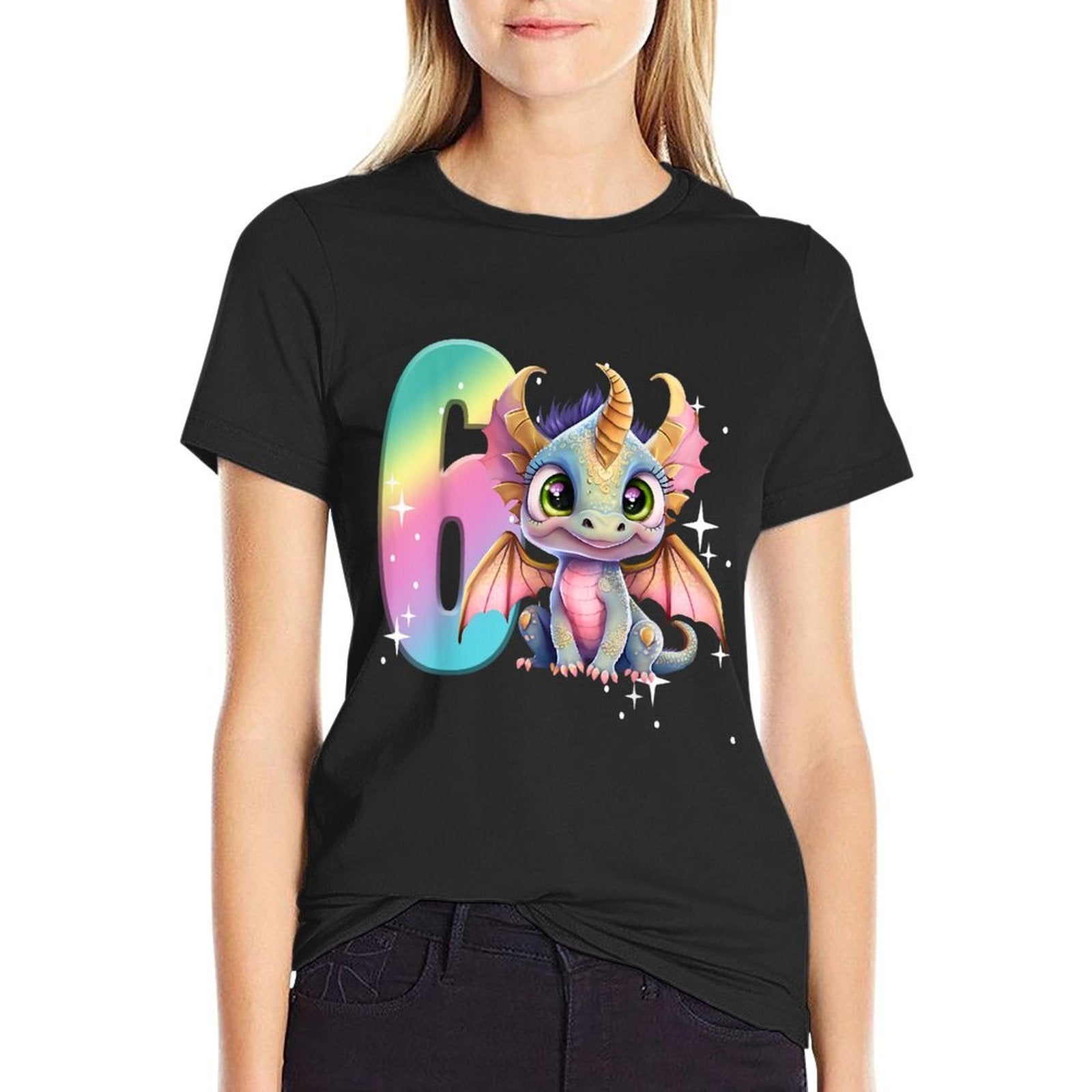 6th Birthday Dragon Party Rainbow Girl Dragon Cute Six  Slim-fit Cut T-Shirt