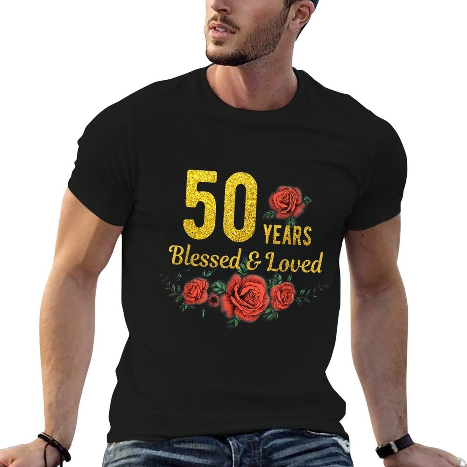50 Years Blessed And Loved Rose Flower Floral 50th Birthday  Affordable Price T-Shirt