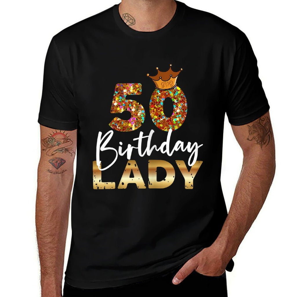 Womens 50th Birthday Lady for Her Fiftieth Bday Woman  Cotton T-Shirt