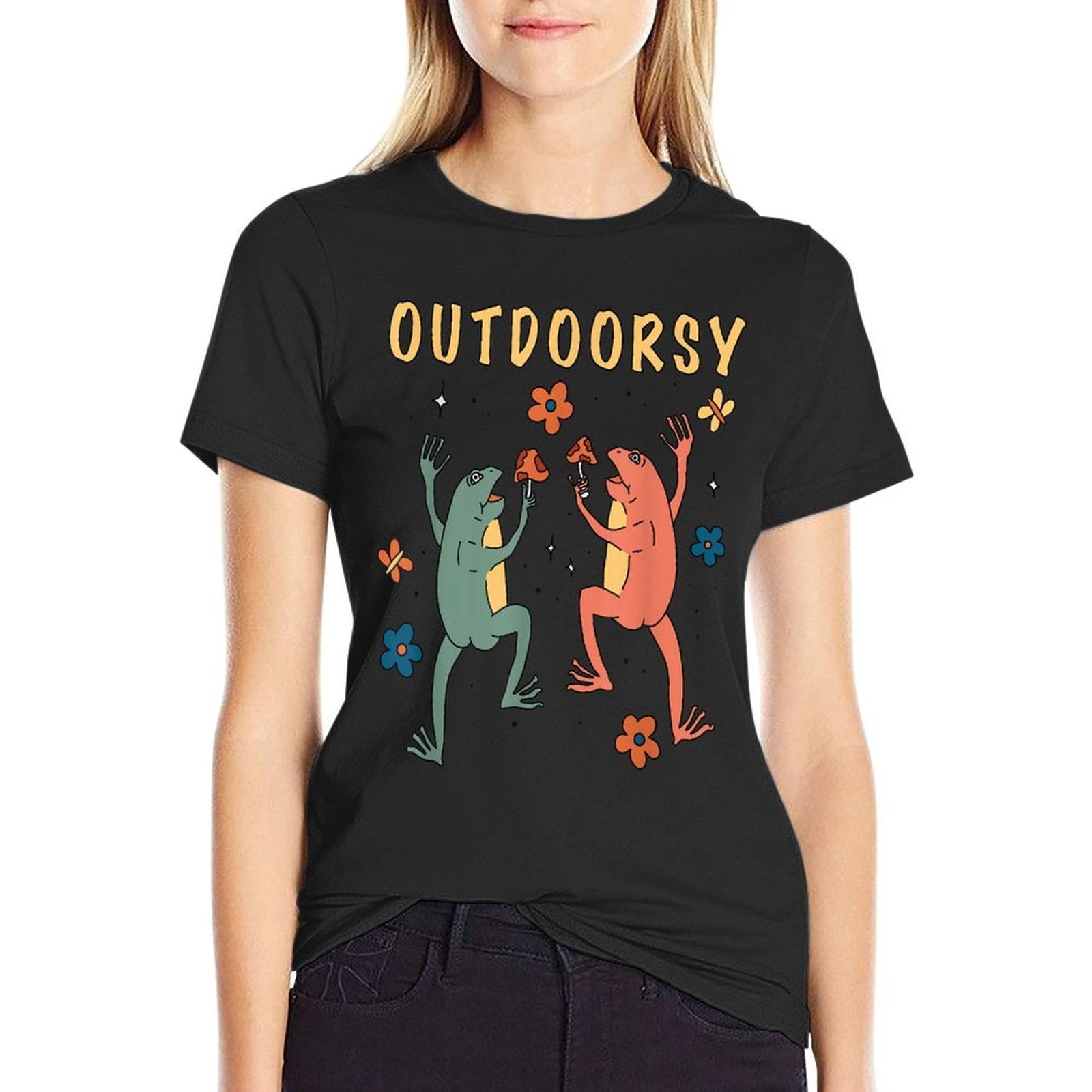 Aesthetic Frog Cottagecore Granola Girl Mushroom 90s Spring  Tagless Design T-Shirt