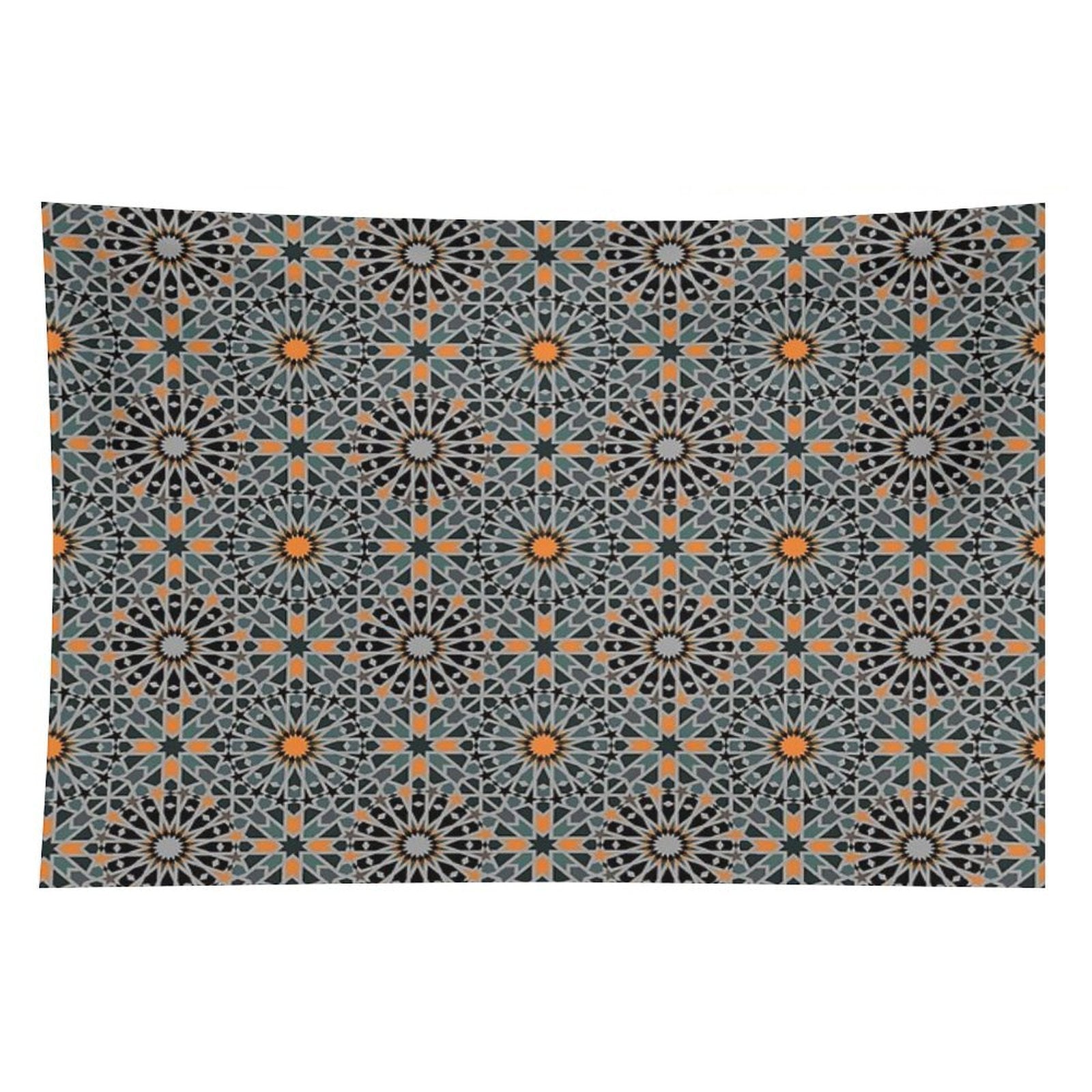 Celestial Illumination Orange Stars in Geometric Night Tapestry