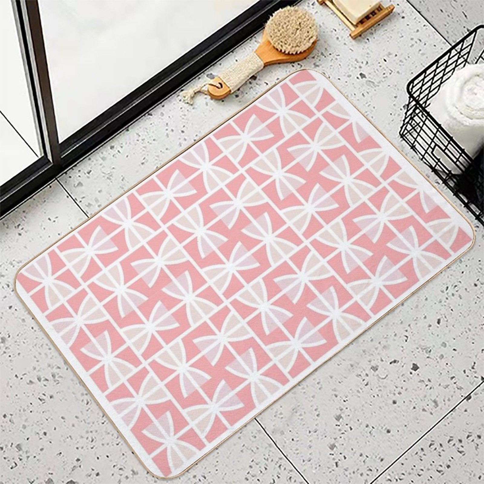 Pink Geometric Pattern.  Versatile Bath Mat