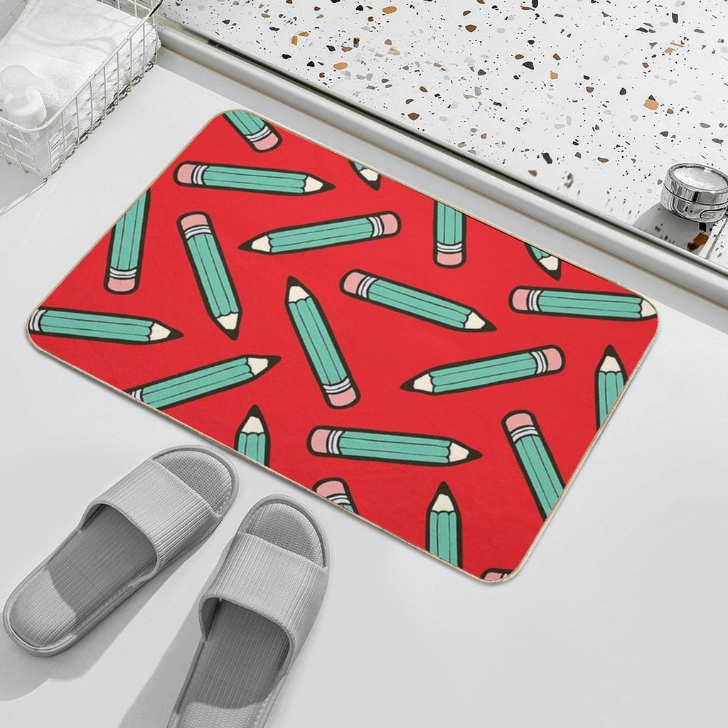 Pencil Power Red Pattern  Dirt-Trapping Bath Mat