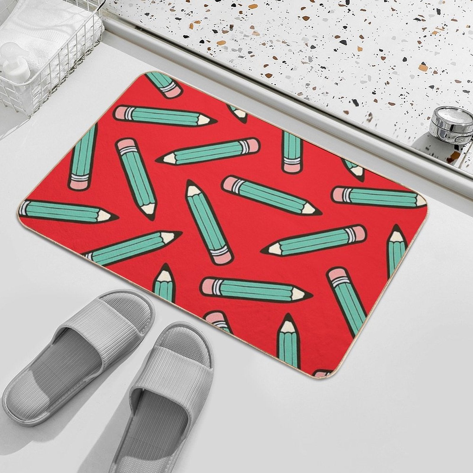 Pencil Power Red Pattern  Dirt-Trapping Bath Mat