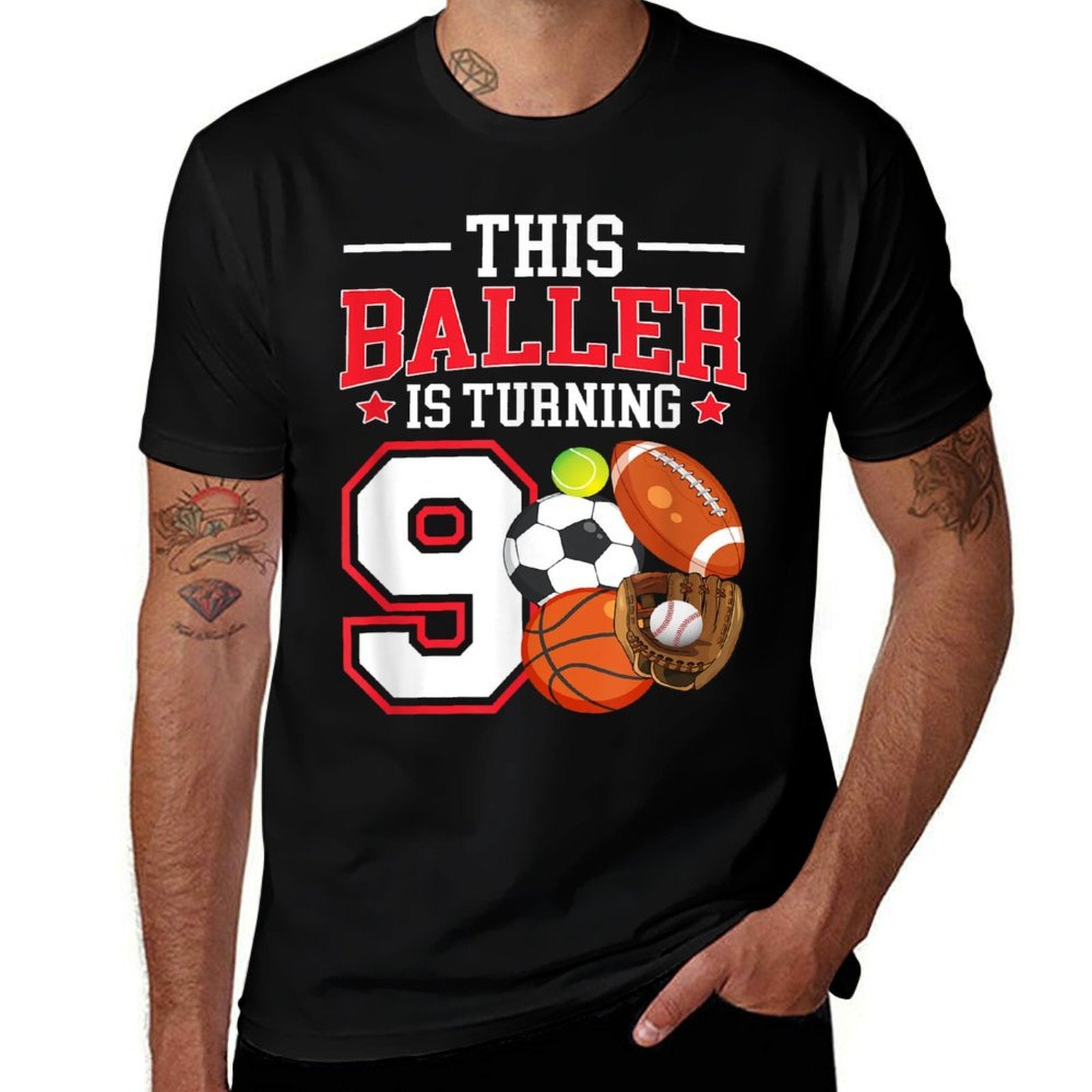 9th Birthday Sports Birthday Theme 9 Year Old Boy  Tagless Design T-Shirt