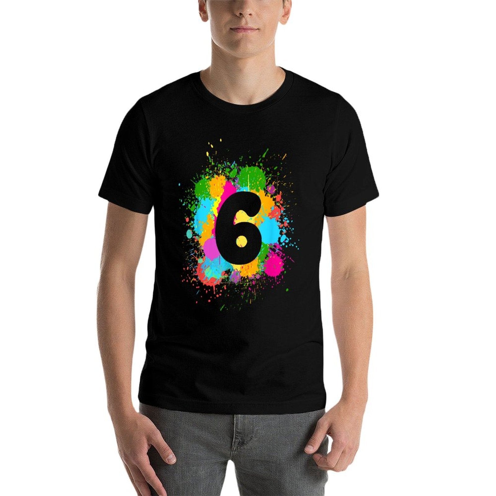 6 Years Old Birthday Colorful Paint Splashes Girls Boys  Easy-care T-Shirt