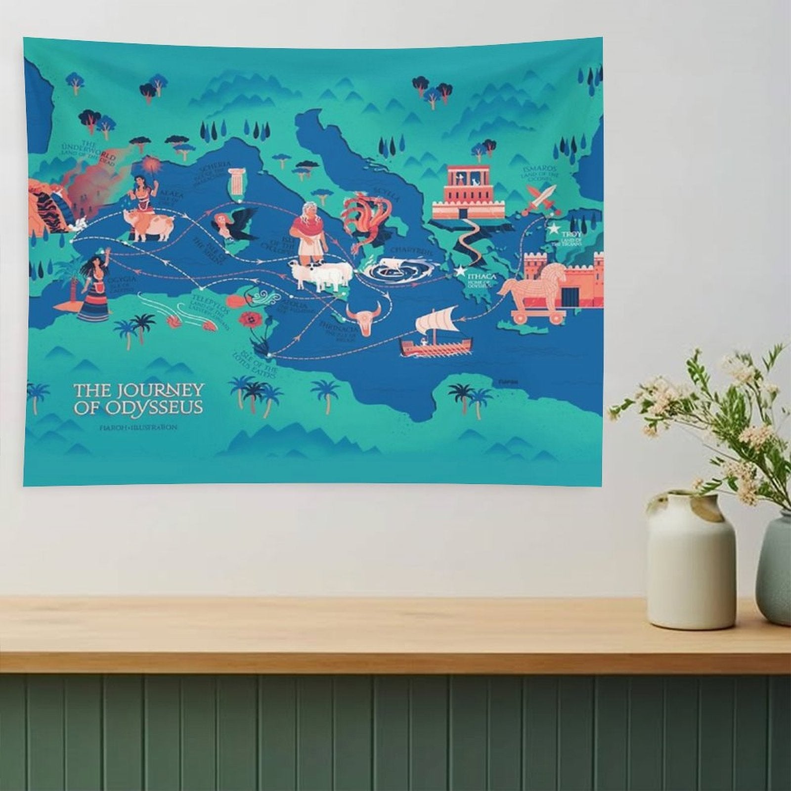 Odyssey Map - The Journey of Odysseus Tapestry