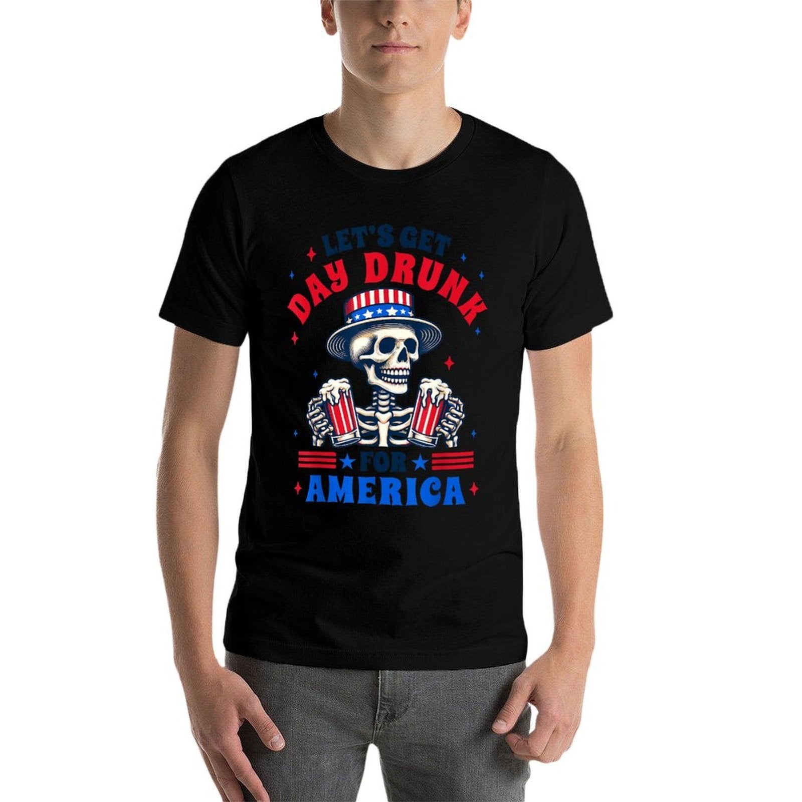 4th Of July Beer Drinking Lets Get Day A Drunk For America  Ribbed Collar T-Shirt