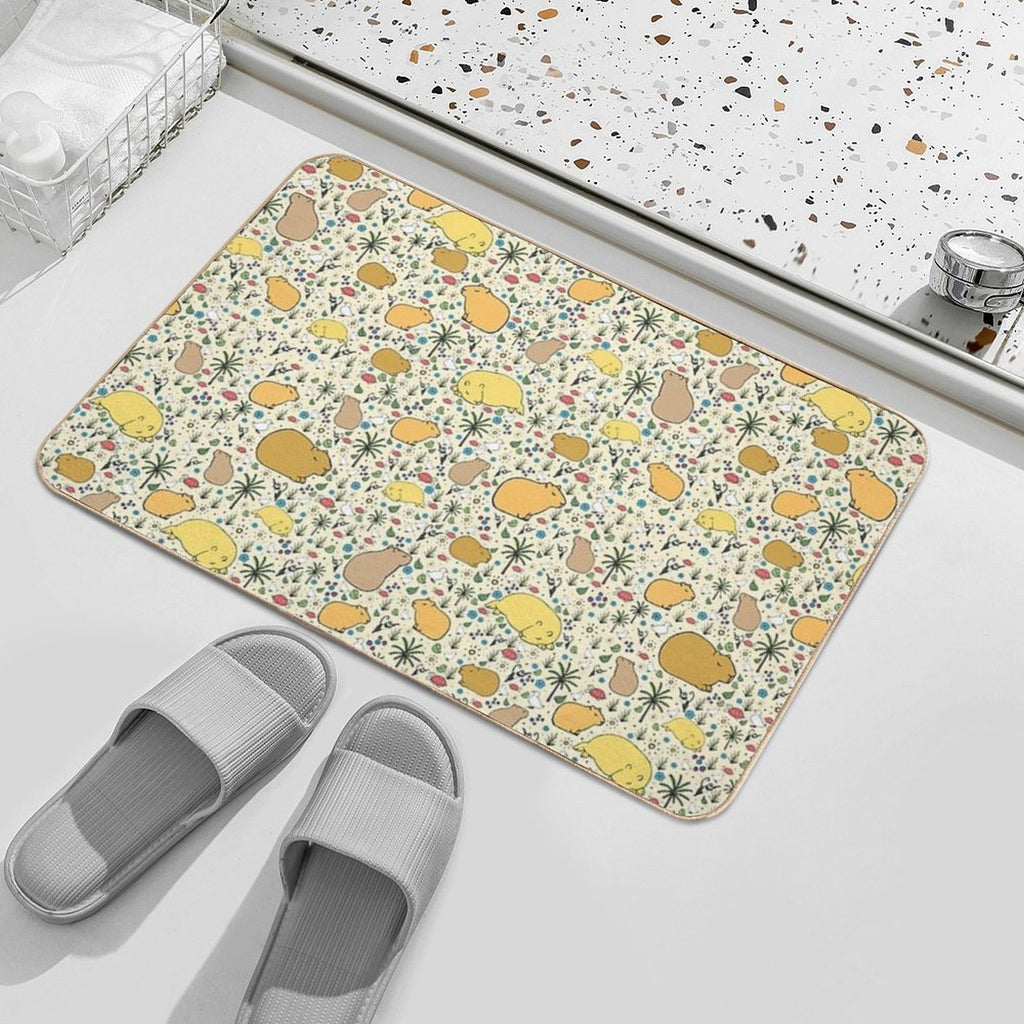 Capybaras in Gold  Easy To Clean Bath Mat