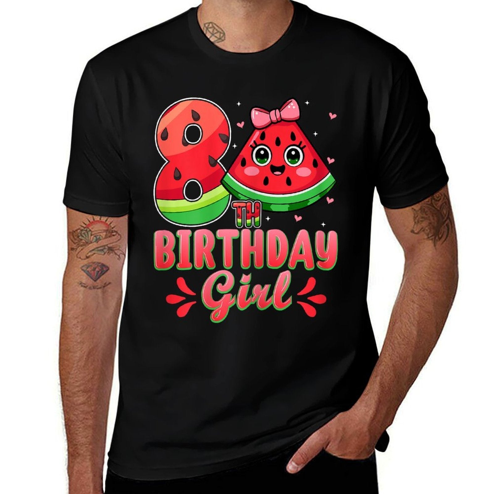 8th Birthday Girl Fruit Watermelon Kids 8 Years Old  Soft T-Shirt