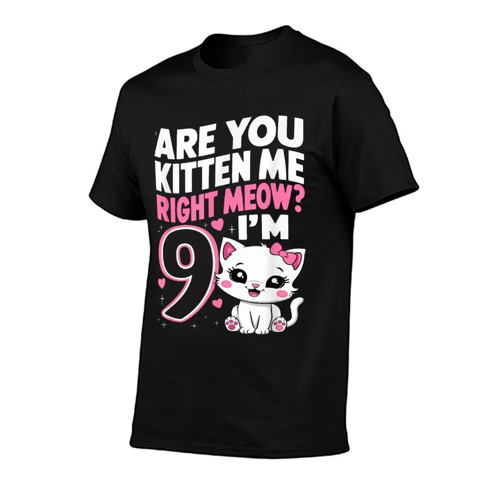 9th Birthday Girl 9yr Nine 9 Year Old Kitten Cat Bday  Fade-proof Color T-Shirt