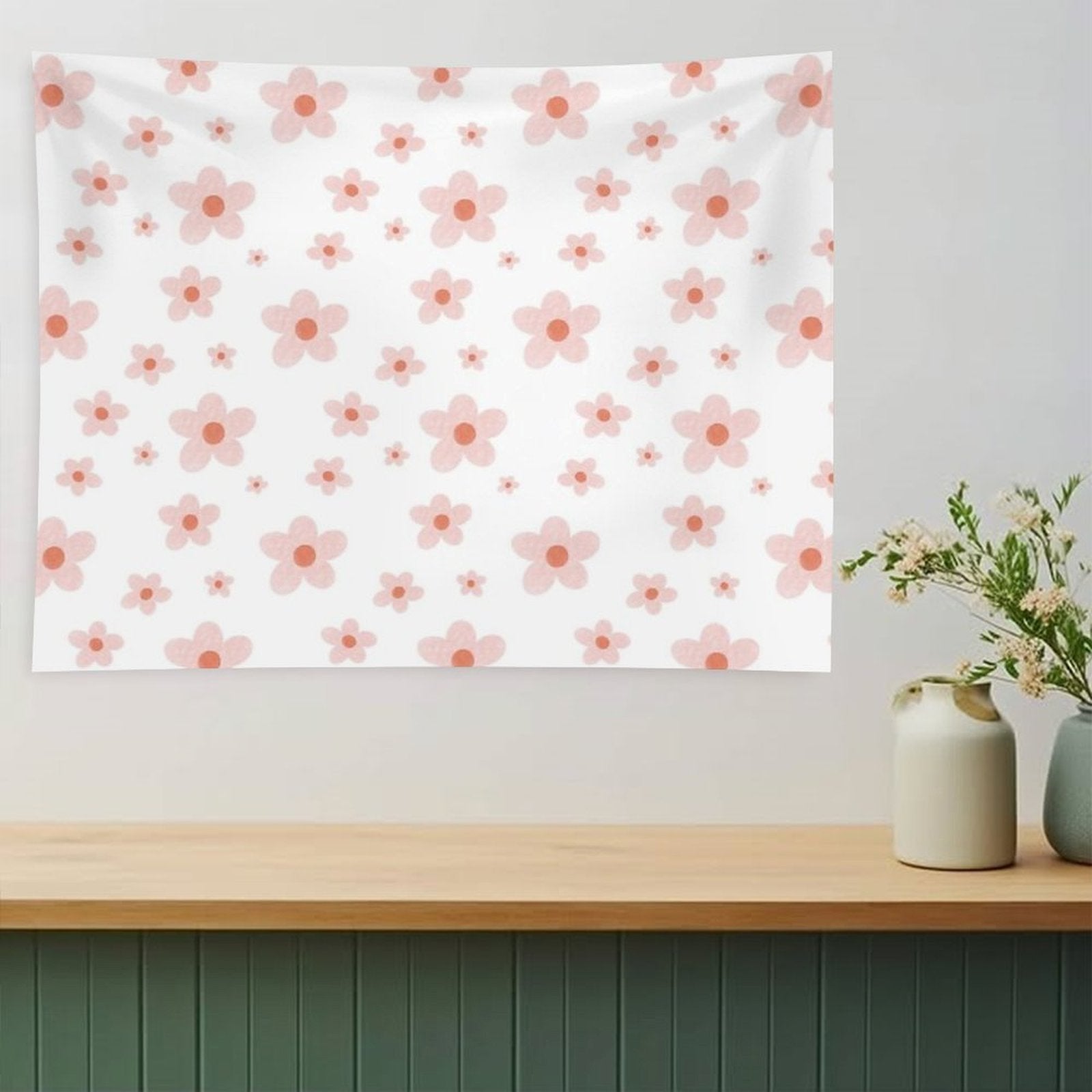 Soft Pastel Floral Pattern with Pink Blooms Tapestry