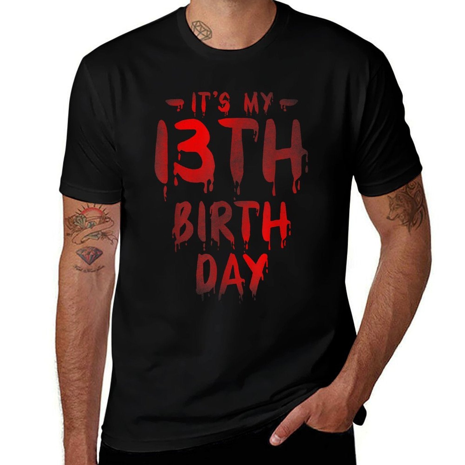 13 Year Oldnager Bday Funny Quote for Horror Movie Lover  Ribbed Collar T-Shirt