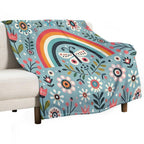 Blue Serene Folk Butterfly with Rainbow - Scandinavian Folk Art by Heidiannemorris © Durable Throw Blanket