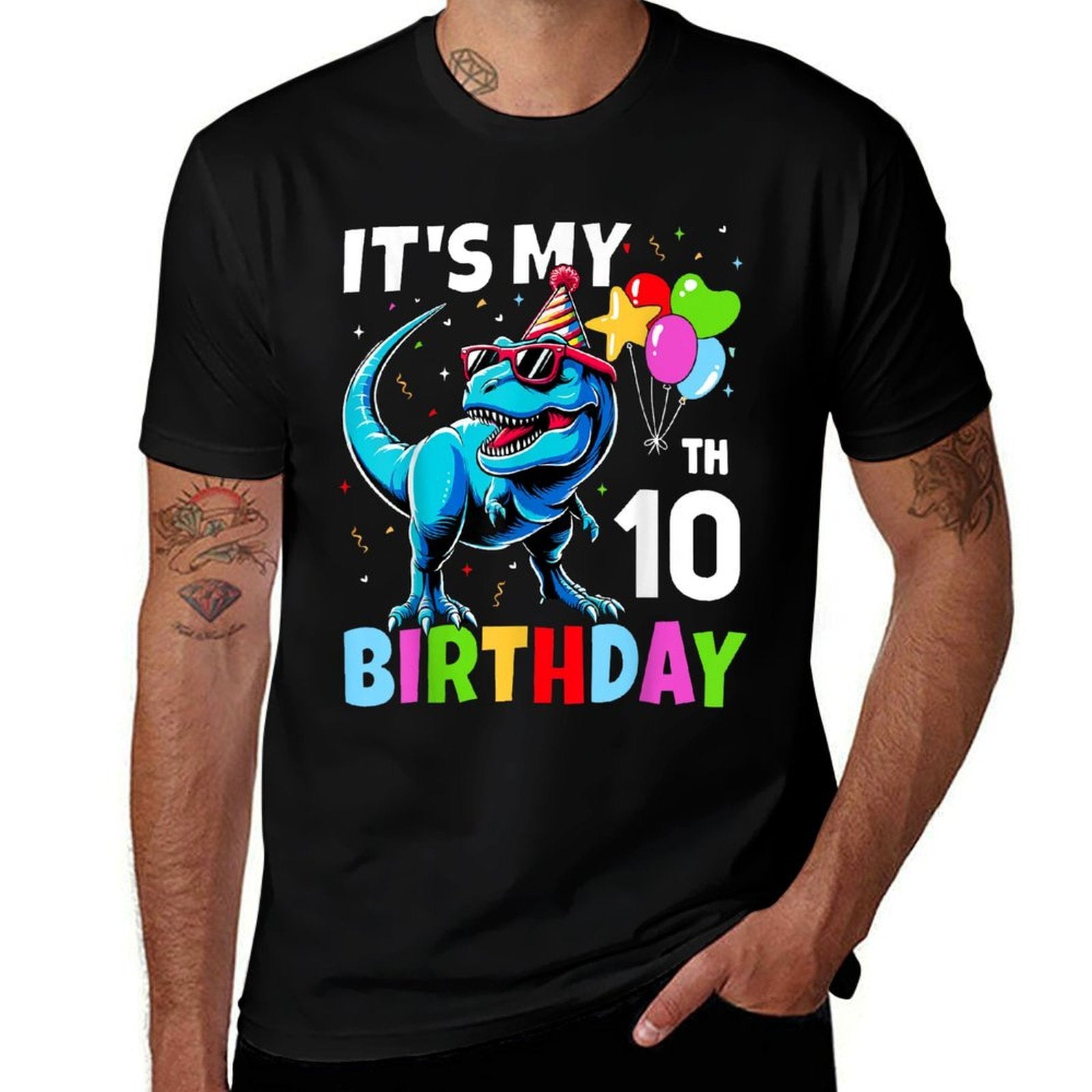 10th Birthday Boys 10yr Ten 10 Year Old Dinosaur T-Rex  Stretchy T-Shirt