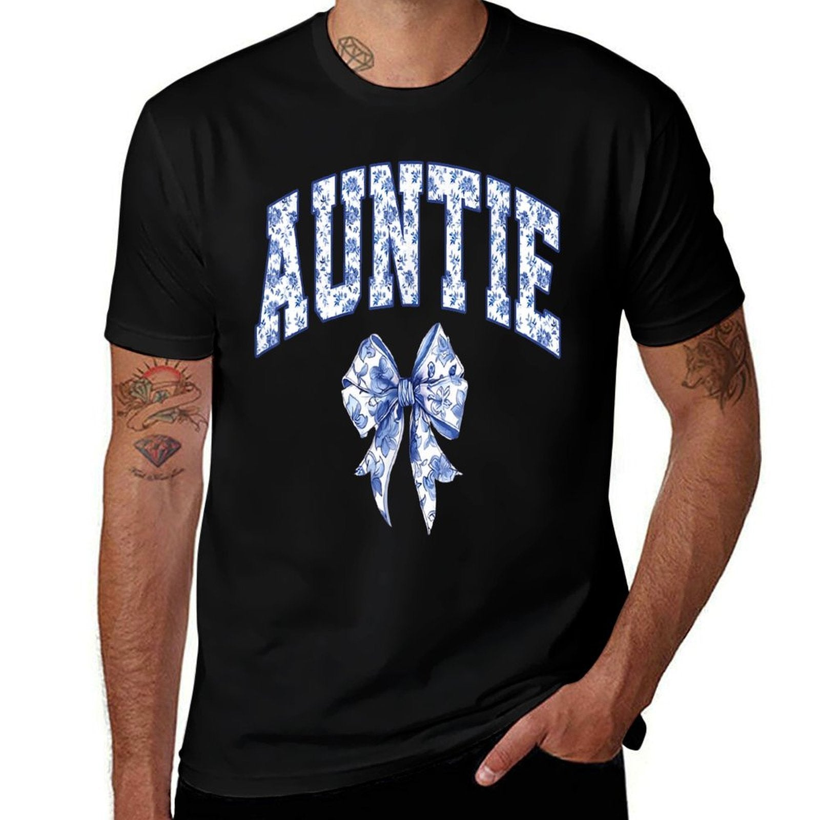 Auntie Coquette Toile Blue Bow Floral Family Matching  Trendy Pattern T-Shirt