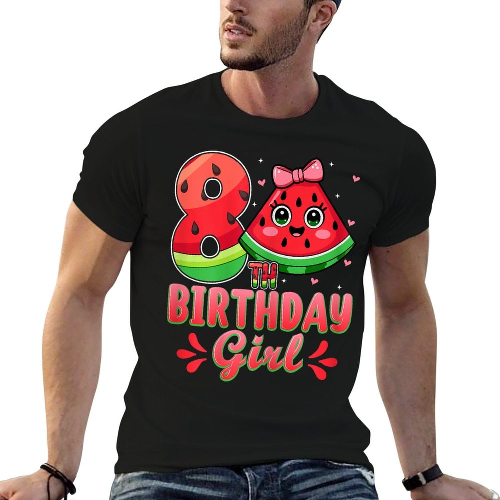 8th Birthday Girl Fruit Watermelon Kids 8 Years Old  Soft T-Shirt