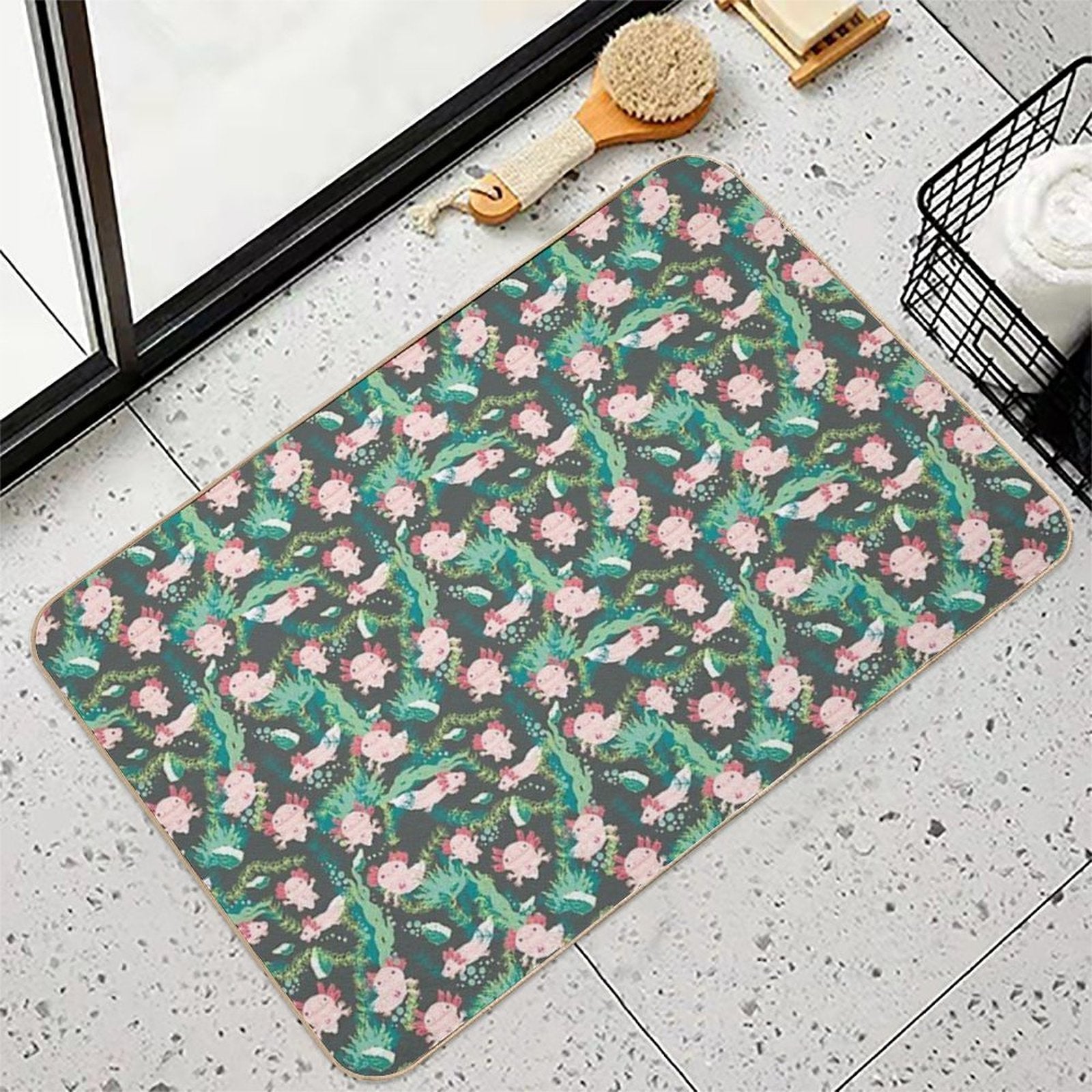 Baby Axolotl Cartoon Style  Long-Lasting Bath Mat