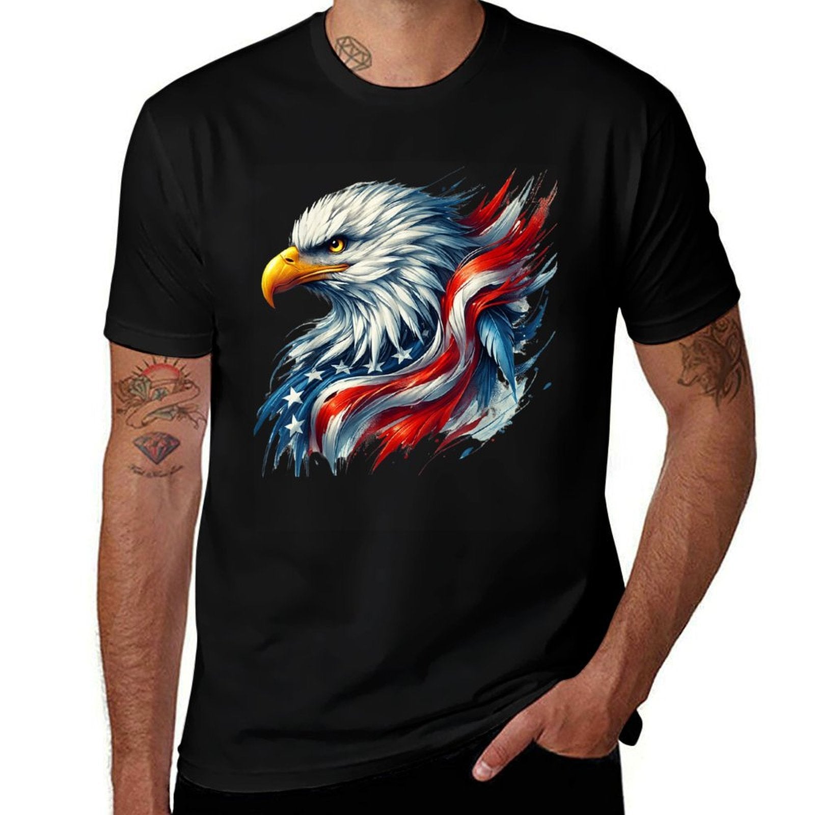 4th of July USA Bald Eagle Patriotic Pride Men Boys  Summer-ready Fabric T-Shirt