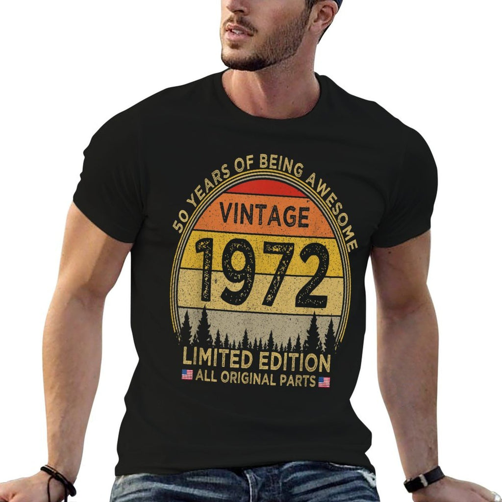 50 Year Vintage 1972 Limited Edition Patriotic 50th Birthday  Ribbed Collar T-Shirt