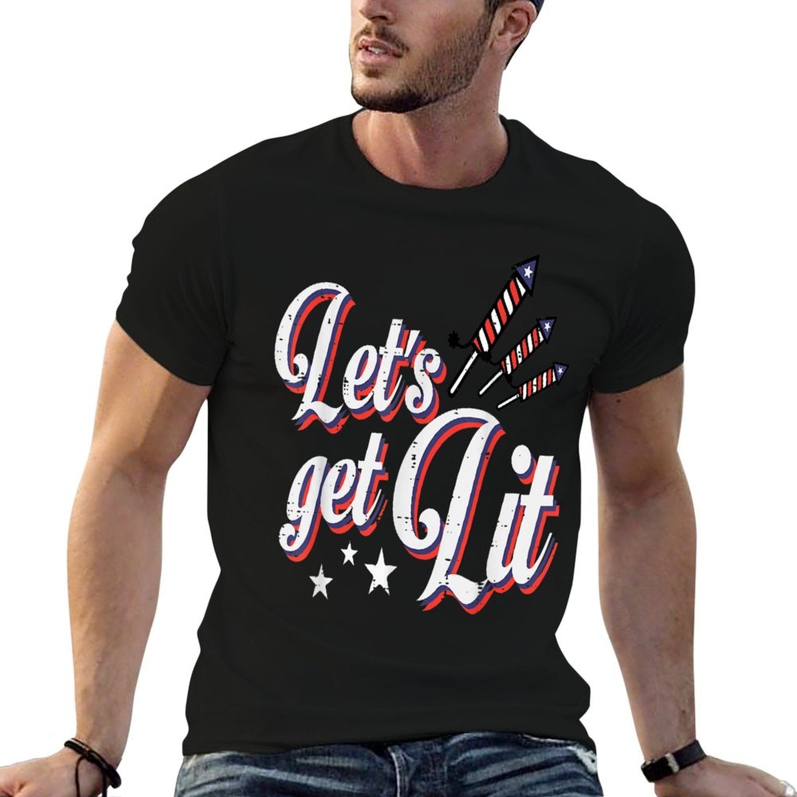 4th Of July Lets Get Lit Fireworks Funny Patriotic Men Women  Relaxed-fit T-Shirt