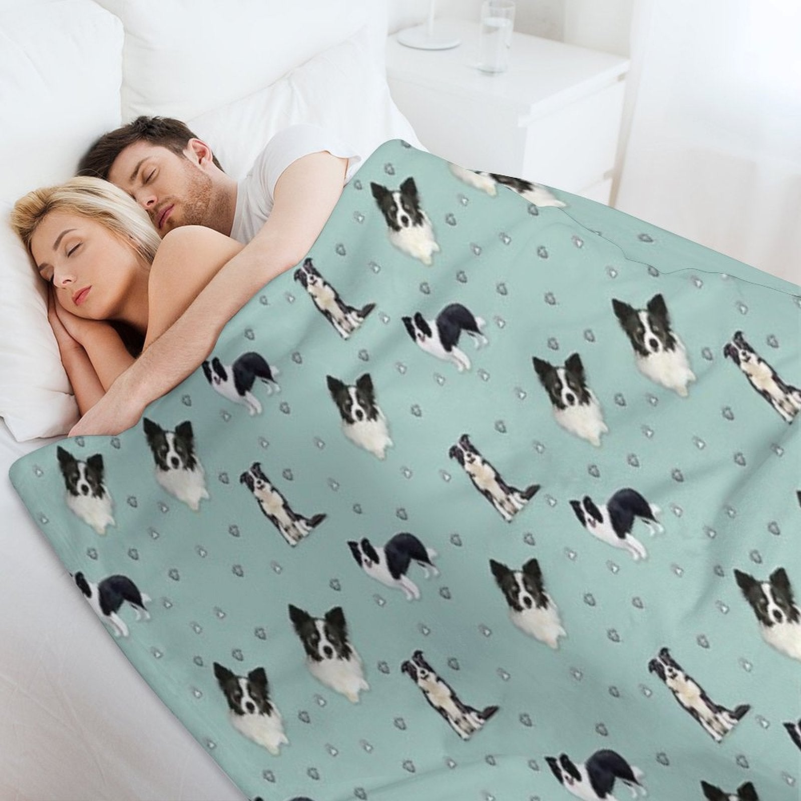 Collie Pattern Blue Painting Anti-pilling Throw Blanket