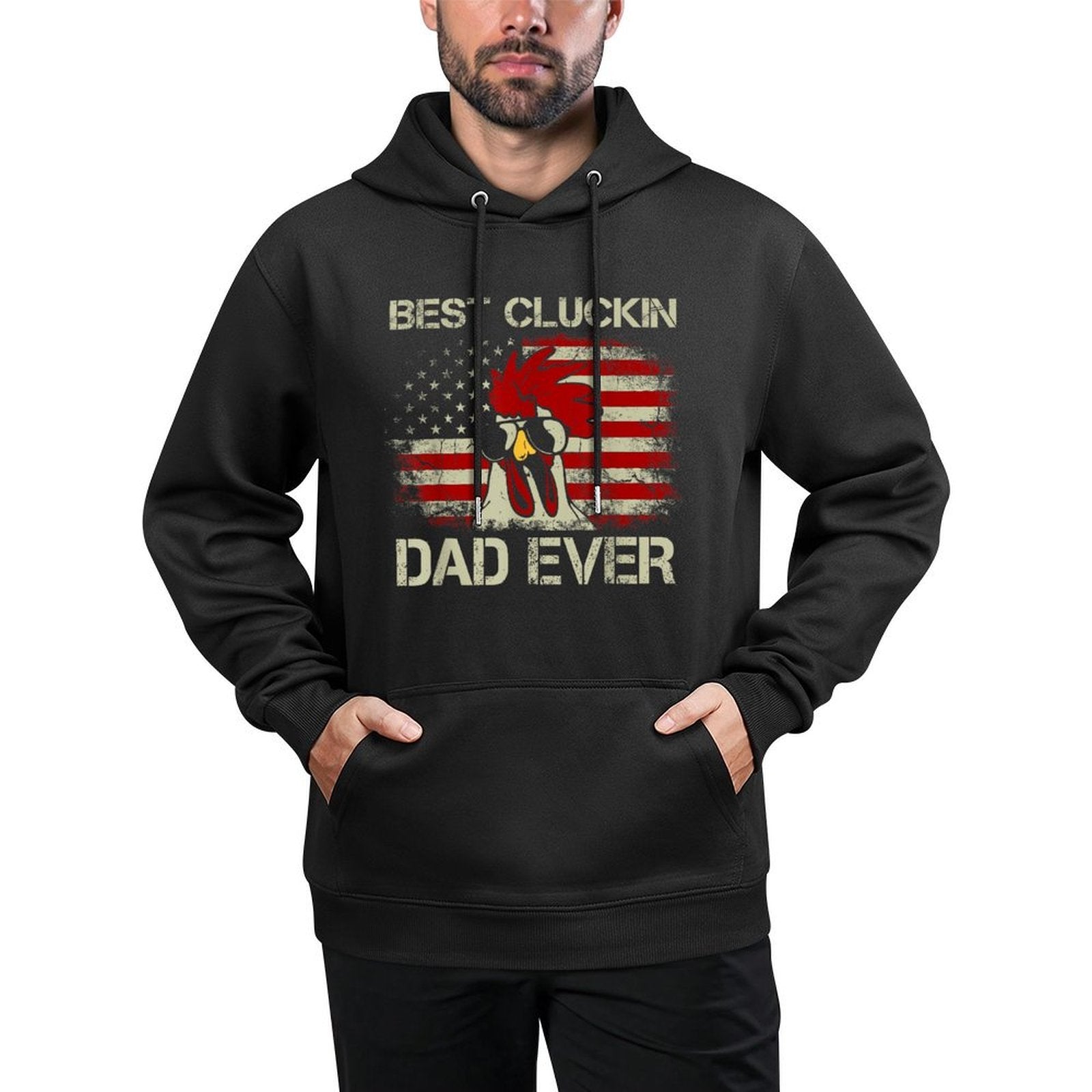 Best Cluckin Dad Ever American Chicken Dad 4th of July Shape Retention Hoodie