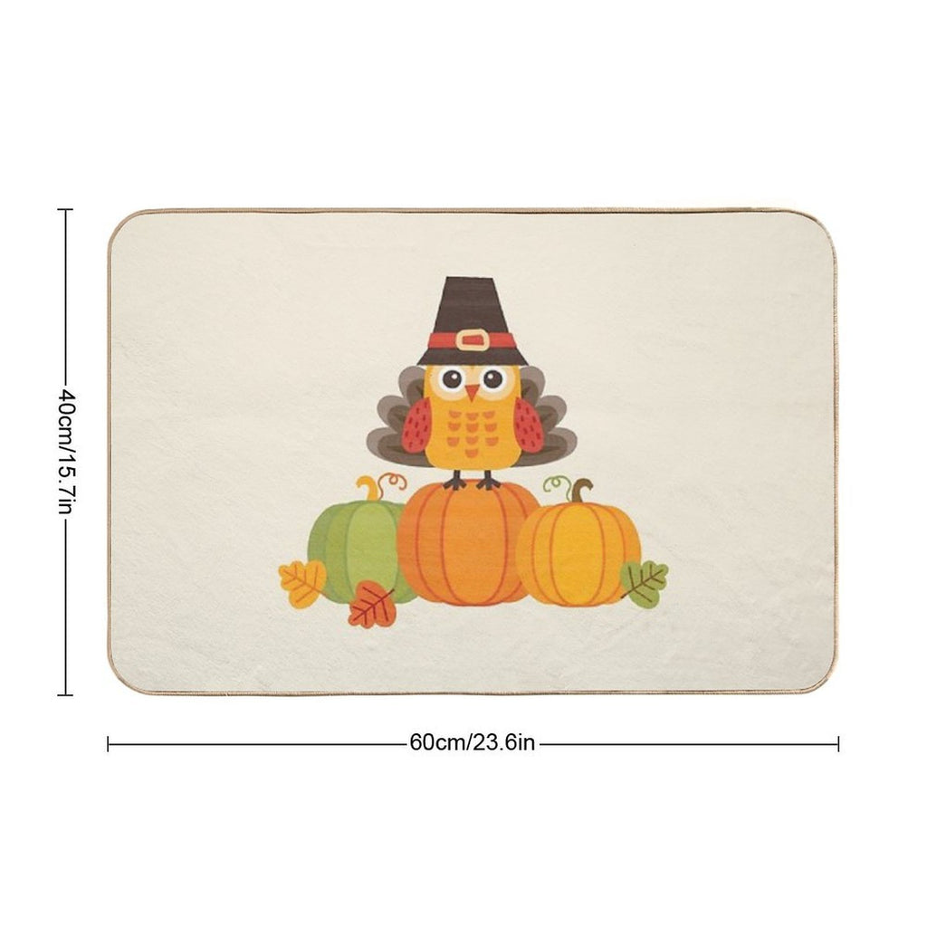 Thanksgiving Owl in Turkey Costume on Pumpkins  Absorbent Bath Mat