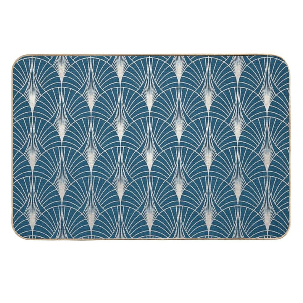 (Faux) Turquoise And (Faux) Silver Art Deco Pattern Durable Bath Mat