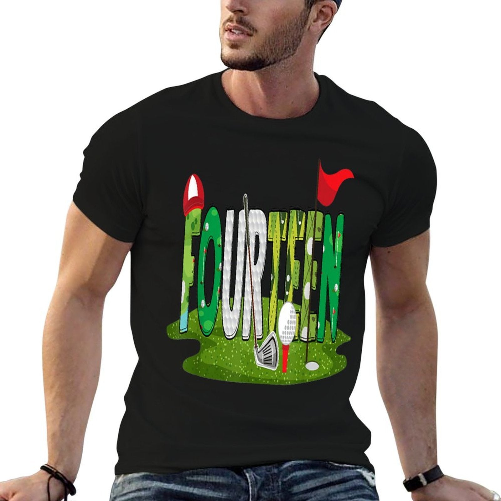 14th Birthday Golf Theme 14 Year Old Kids Sport Party  Fade-proof Color T-Shirt