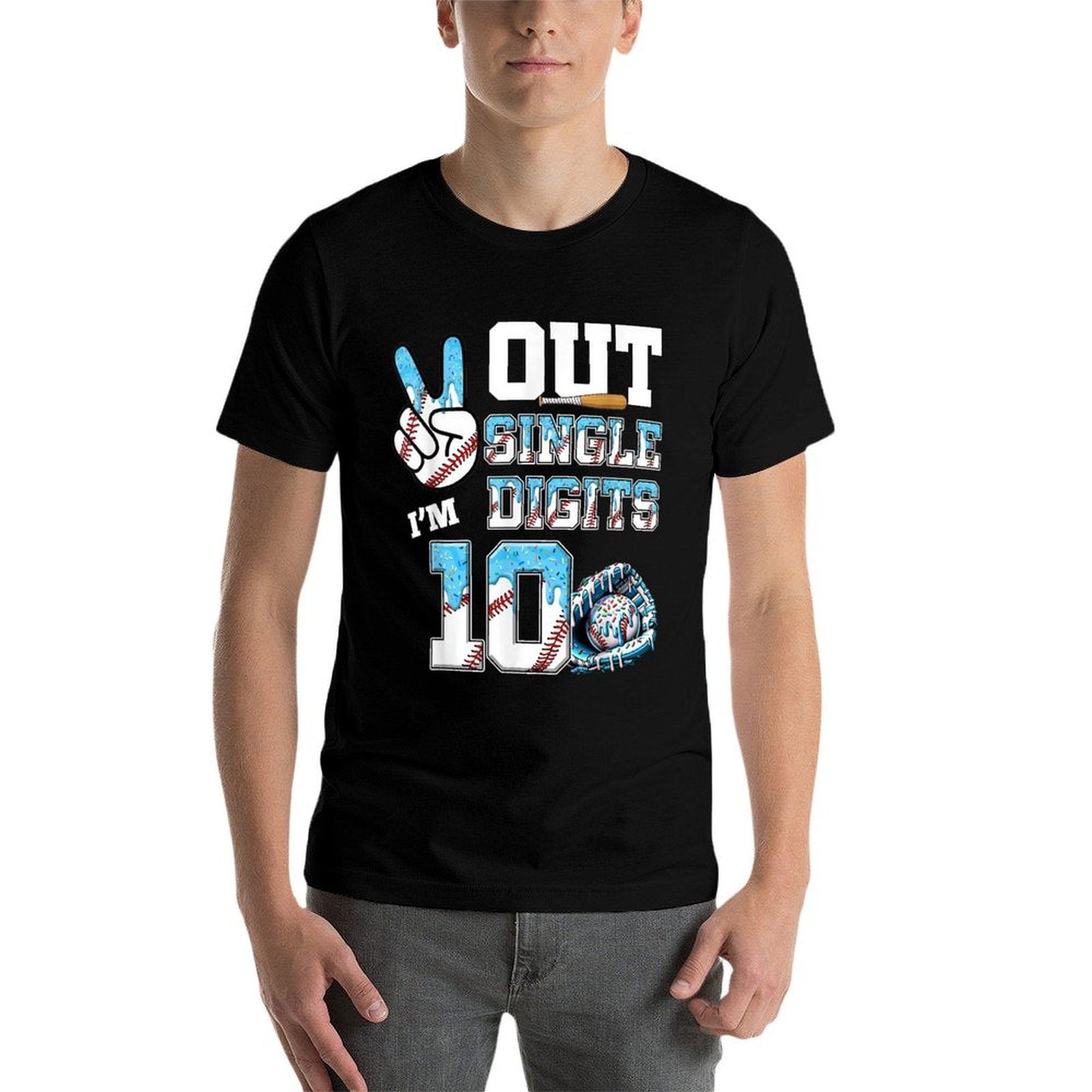 10th Birthday Boy Baseball Drip Peace Out Single Digits  Fade-proof Color T-Shirt