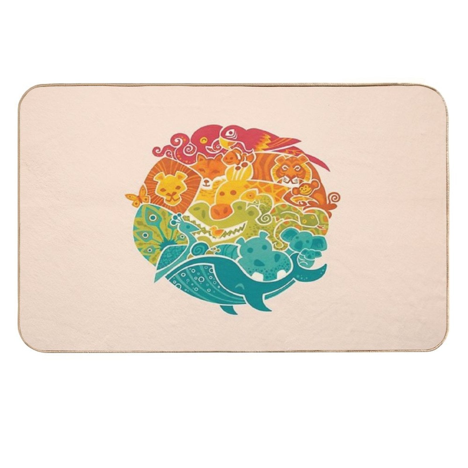 Animal Rainbow - Cream  Long-Lasting Bath Mat