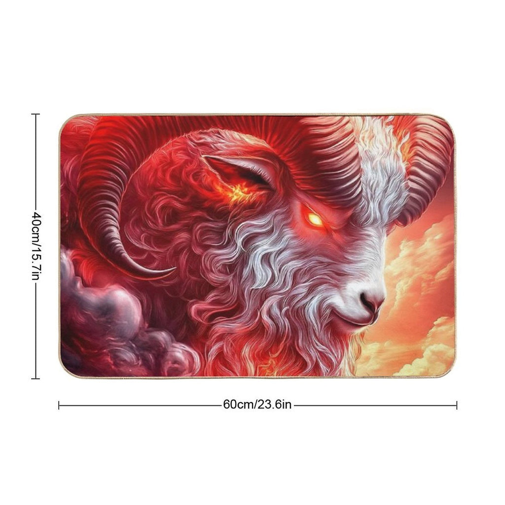 Giant Animal Flaming Ram God Confronted Warrior Fiery Realm  Anti-Trip Bath Mat
