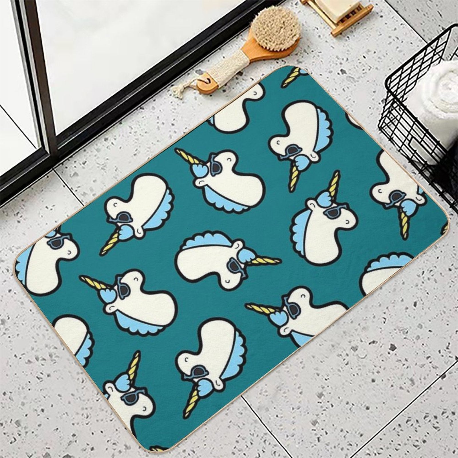 Unicorns Are Cool Pattern - Blue  Rapid-Drying Bath Mat