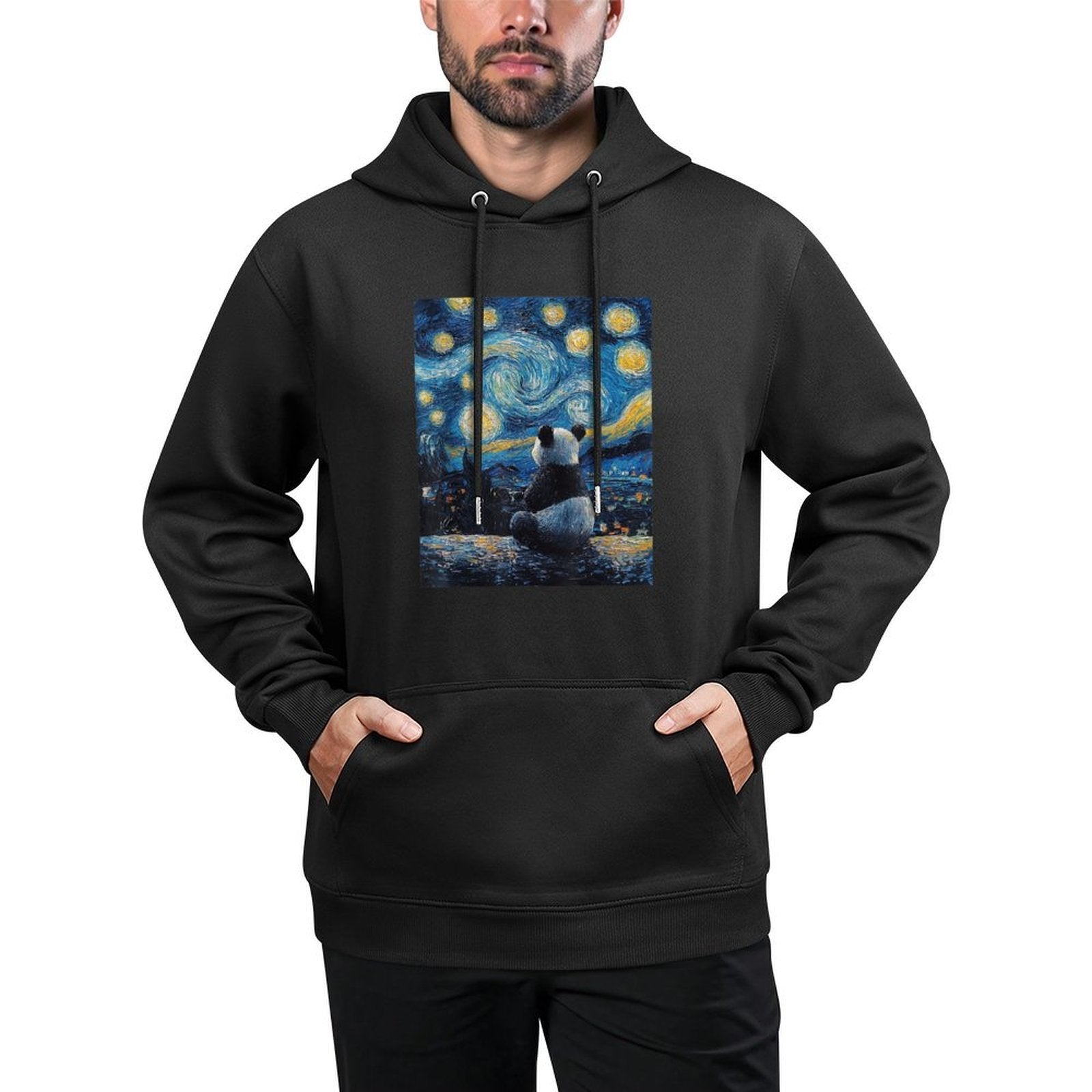 Cute Panda Bear - Van Gogh Style - Starry Night Graphic Durable Construction Hoodie
