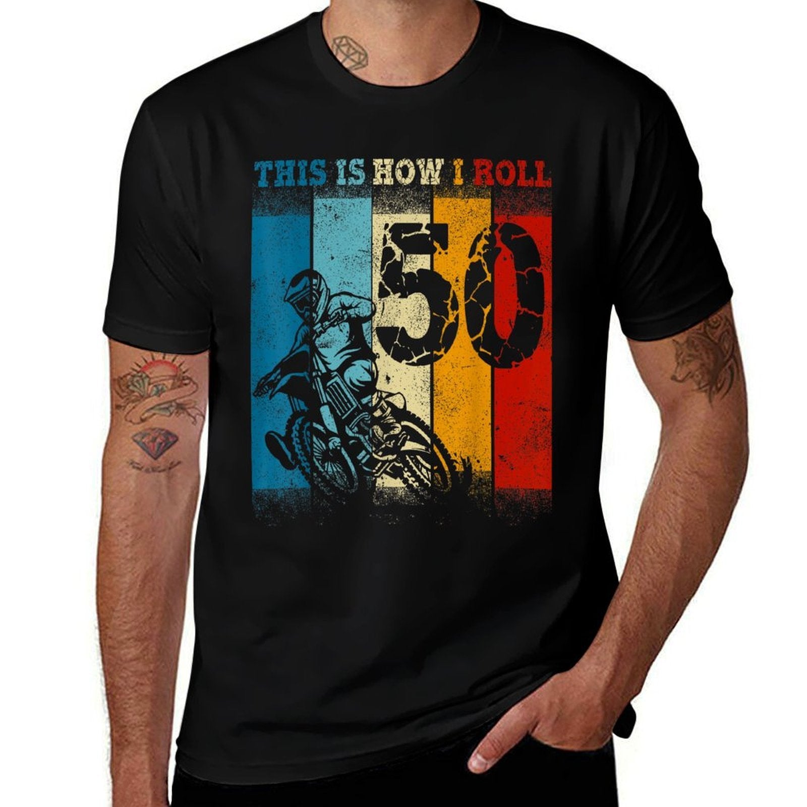 50th Birthday Motocross Dirt Bike 50Year Old B-Day Boy  Polyester Blend T-Shirt