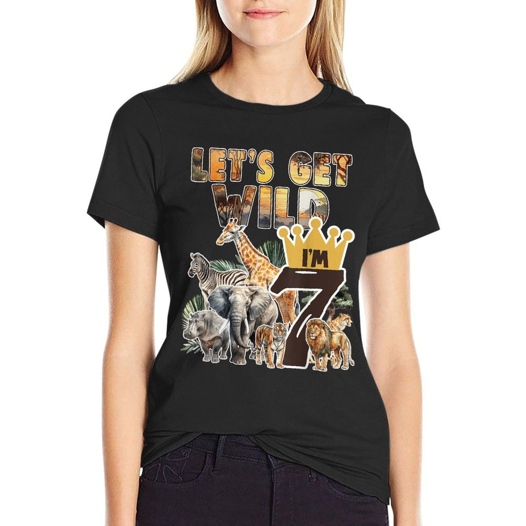 7 Years Old Safari Animals Theme 7st Birthday Jungle Animal  High-quality Stitching T-Shirt