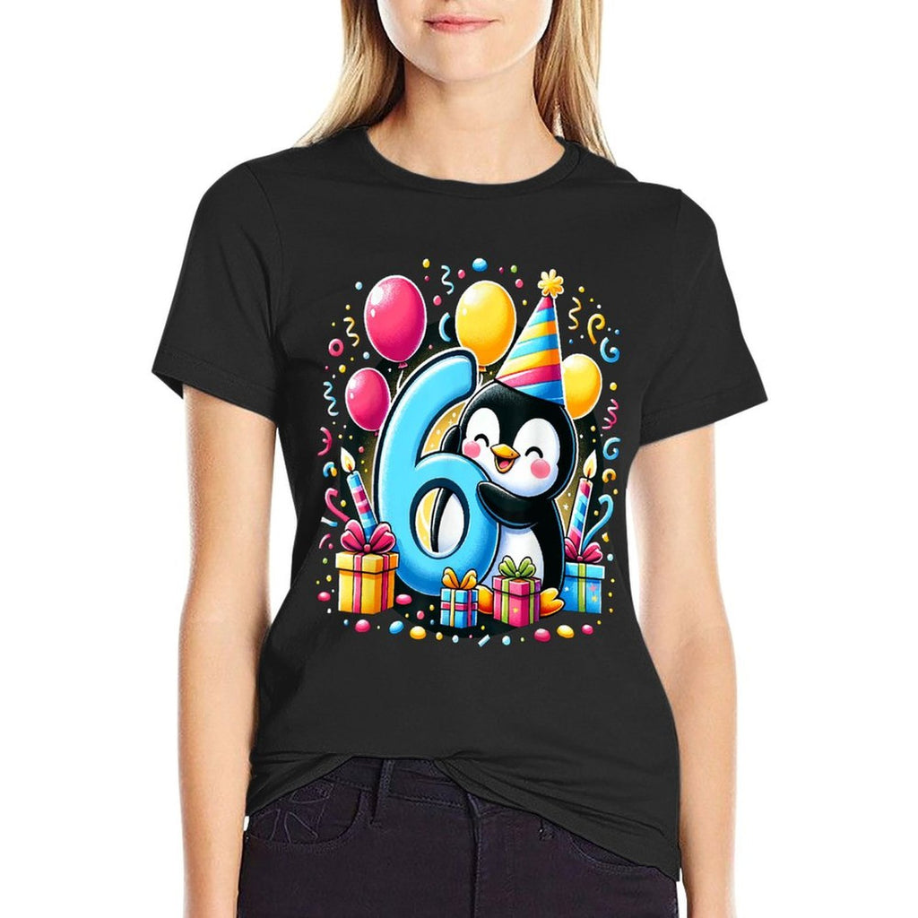 Kids Penguin Theme Sixth Bday Party 6th Penguin Birthday  Oversized Silhouette T-Shirt