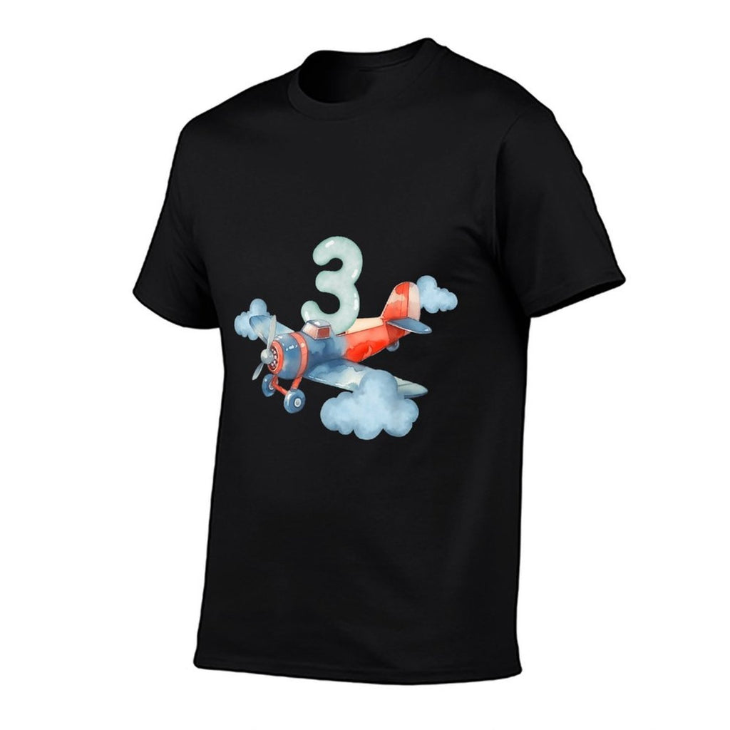 3rd Birthday Boys Airplane Pilot 3 Year Old Boy  Heathered Texture T-Shirt