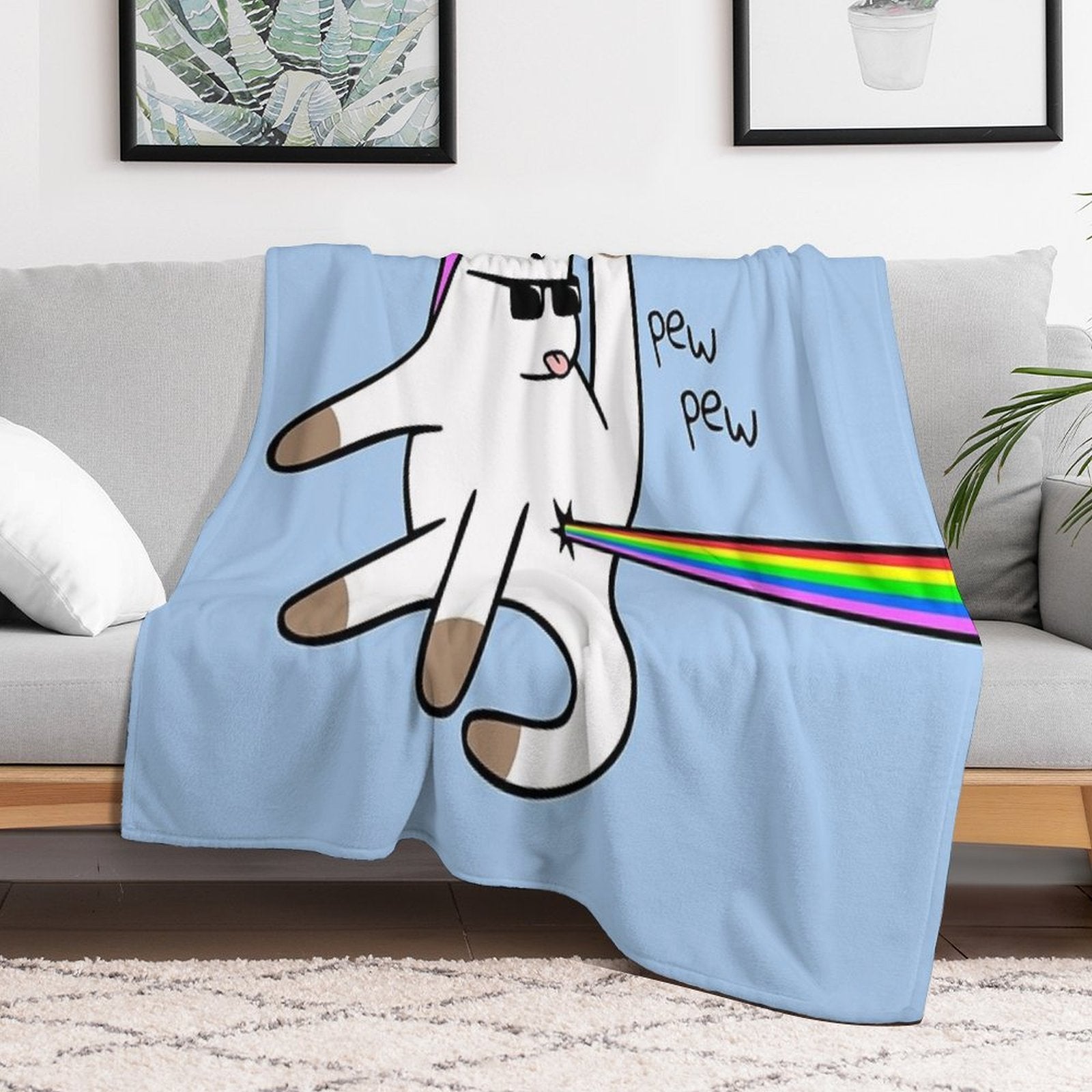 Unicorn Cat Rainbow Butt Laser Travel-friendly Throw Blanket
