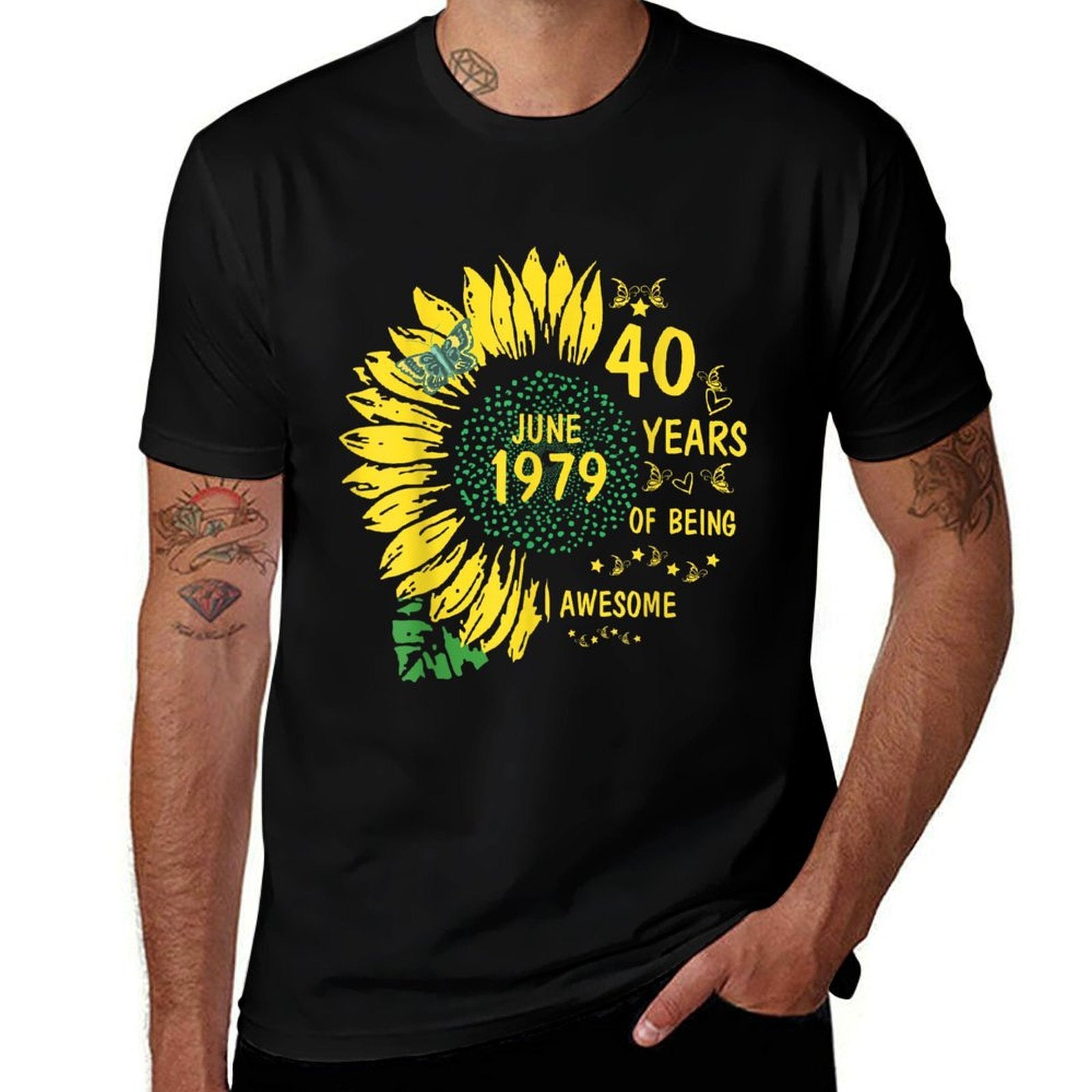 40th Birthday Sunflower And Butterfly Gift For Women  Eco-friendly Material T-Shirt
