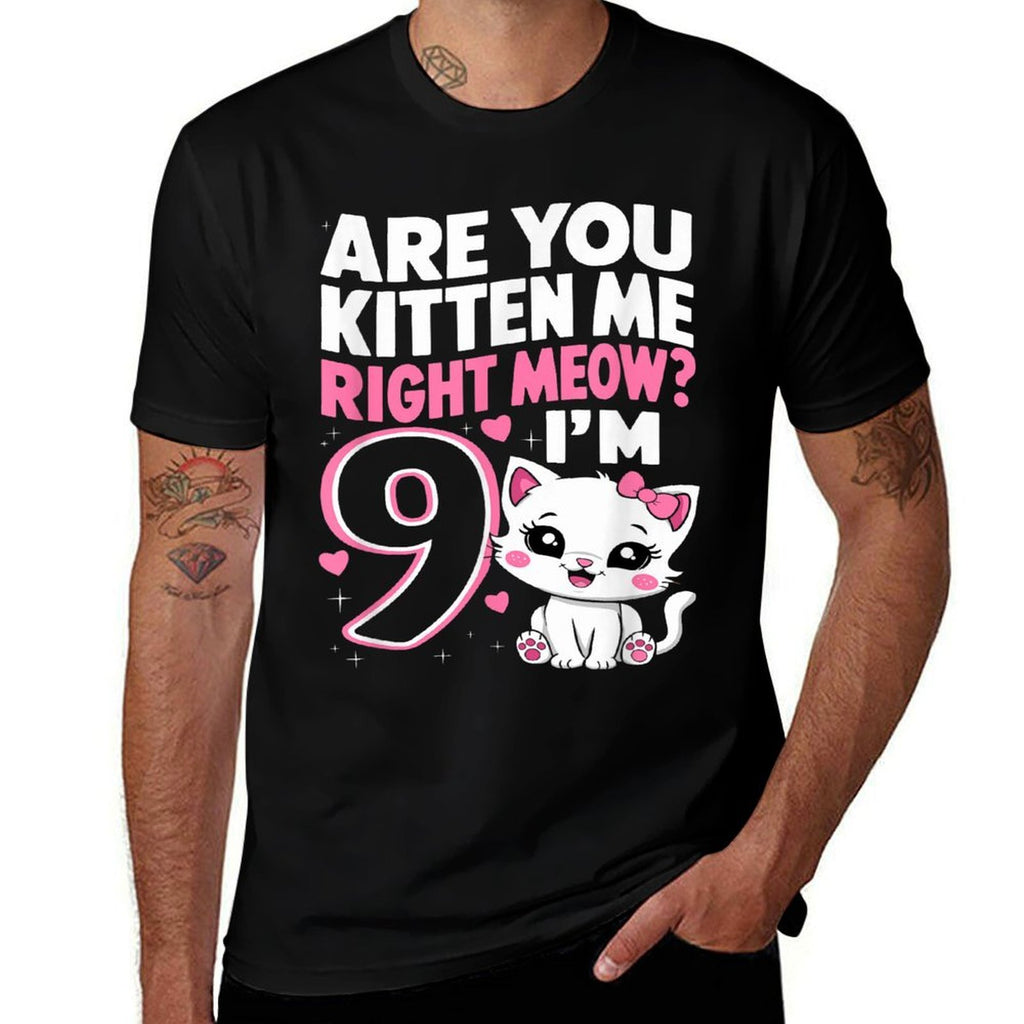 9th Birthday Girl 9yr Nine 9 Year Old Kitten Cat Bday  Fade-proof Color T-Shirt