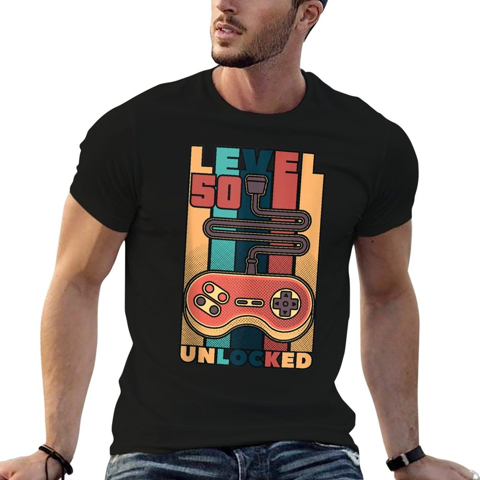 50th Birthday Men Level 50 Unlocked Retro 50 Years Old Gift  Relaxed-fit T-Shirt