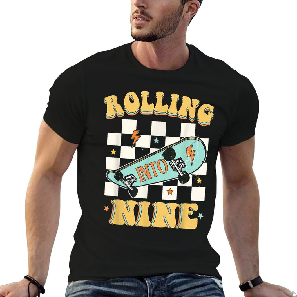 Rolling Into Nine Year Old Skateboard Skater 9th Birthday  Slim-fit Cut T-Shirt