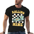 Rolling Into Nine Year Old Skateboard Skater 9th Birthday  Slim-fit Cut T-Shirt